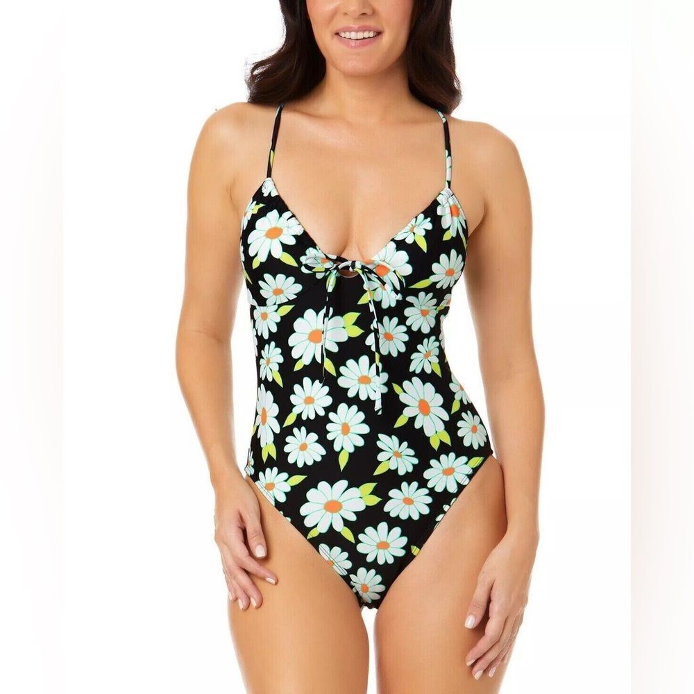 Salt & Cove Macys black floral swim suit NWT Juniors Large